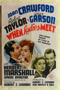 h720 WHEN LADIES MEET style D one-sheet movie poster '41 Crawford, Garson