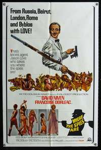 h722 WHERE THE SPIES ARE one-sheet movie poster '66 wacky spy David Niven!