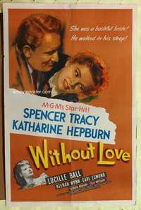 h729 WITHOUT LOVE one-sheet movie poster '45 Spencer Tracy, Kate Hepburn