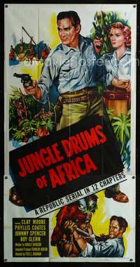 k025 JUNGLE DRUMS OF AFRICA three-sheet movie poster '52 Clay Moore, serial!