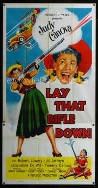 k026 LAY THAT RIFLE DOWN three-sheet movie poster '55 Judy Canova w/shotgun!