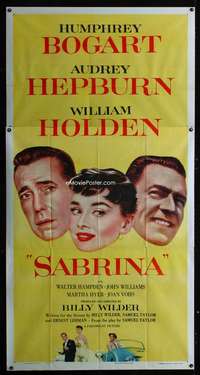 k030 SABRINA three-sheet movie poster '54 Audrey Hepburn, Bogart, Holden