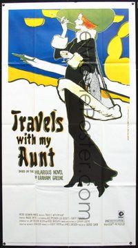 k036 TRAVELS WITH MY AUNT three-sheet movie poster '72 striking artwork!