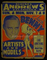 k126 ARTISTS & MODELS local theater jumbo window card movie poster '37 Benny