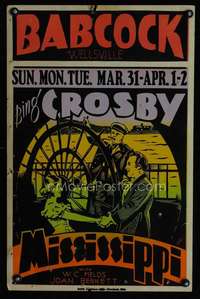 k136 MISSISSIPPI jumbo window card movie poster '35 Bing Crosby, W.C. Fields