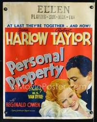 k138 PERSONAL PROPERTY jumbo window card movie poster '37 Jean Harlow, Taylor