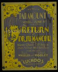 k156 RETURN OF DR. FU MANCHU/CUCKOOS RIOTOUS COMEDY window card movie poster '30