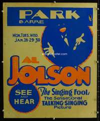 k158 SINGING FOOL local theater window card movie poster '28 blackface Al Jolson