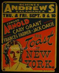 k139 TOAST OF NEW YORK local theater jumbo window card movie poster '37 Farmer