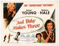 m019 AND BABY MAKES THREE movie title lobby card R56 Robert Young, Hale