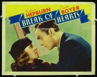 m292 BREAK OF HEARTS movie lobby card '35 Katharine Hepburn, Boyer