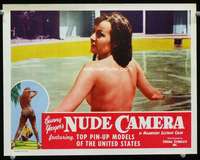 m299 BUNNY YEAGER'S NUDE CAMERA movie lobby card '64 sexy pool girl!