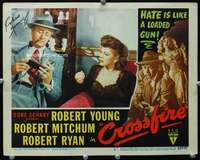 m332 CROSSFIRE signed movie lobby card #8 '47 by Robert Young!
