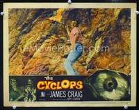 m334 CYCLOPS movie lobby card #3 '57 James Craig throws flaming spear!