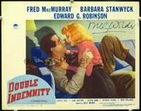 m349 DOUBLE INDEMNITY signed movie lobby card #8 '44 by Billy Wilder!