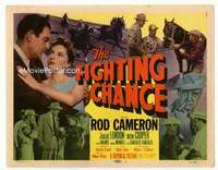 m064 FIGHTING CHANCE movie title lobby card '55 Rod Cameron, horse racing!