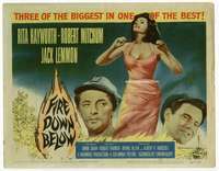 m066 FIRE DOWN BELOW movie title lobby card '57 sexy Rita Hayworth, Mitchum