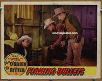 m379 FLAMING BULLETS movie lobby card '45 Tex Ritter caught by bad guy!