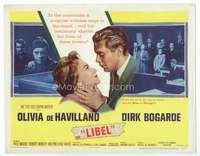 m107 LIBEL movie title lobby card '59 Olivia de Havilland, Dirk Bogarde