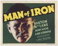 m110 MAN OF IRON movie title lobby card '35 working man Barton MacLane!