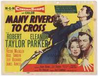 m112 MANY RIVERS TO CROSS movie title lobby card '55 Robert Taylor, Parker