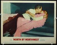 m651 NORTH BY NORTHWEST movie lobby card #3 '59Grant & Saint kiss c/u!