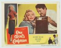 m672 ONE GIRL'S CONFESSION movie lobby card '53 bad girl Cleo Moore!