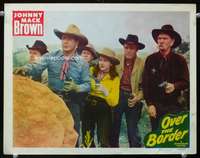 m679 OVER THE BORDER movie lobby card '50 Johnny Mack Brown w/gun!