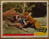 m770 SON OF LASSIE movie lobby card #5 '45 he saves Peter Lawford!