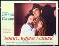 m771 SORRY WRONG NUMBER movie lobby card '48Lancaster & Stanwyck c/u!