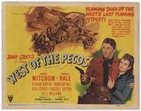 m207 WEST OF THE PECOS movie title lobby card '45 Bob Mitchum, Zane Grey