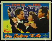 m893 YOU BELONG TO ME movie lobby card '41 Stanwyck, Henry Fonda