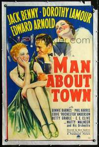 n065 MAN ABOUT TOWN one-sheet movie poster '39 Jack Benny, Grable, Lamour