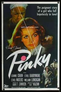 n041 PINKY one-sheet movie poster '49 classic half-white/half-black image!