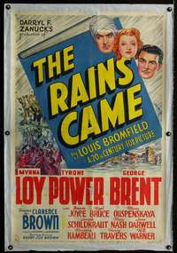 n067 RAINS CAME one-sheet movie poster '39 Myrna Loy, Tyrone Power, Brent