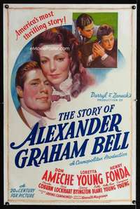 n043 STORY OF ALEXANDER GRAHAM BELL one-sheet movie poster '39 Don Ameche