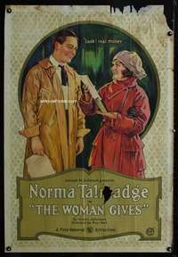 n060 WOMAN GIVES one-sheet movie poster '20 Norma Talmadge stone litho!