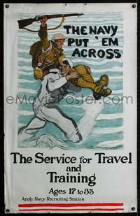 n003 SERVICE FOR TRAVEL AND TRAINING WWI Navy recruiting poster '18