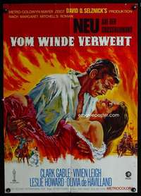 p450 GONE WITH THE WIND German movie poster R60s Clark Gable, Leigh