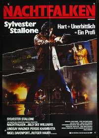 p541 NIGHTHAWKS German movie poster '81 Sylvester Stallone close up!