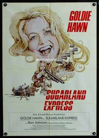 p599 SUGARLAND EXPRESS German movie poster '74 Spielberg, Goldie Hawn