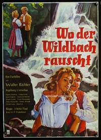 p649 WO DER WILDBACH RAUSCHT German movie poster '56 cool artwork!