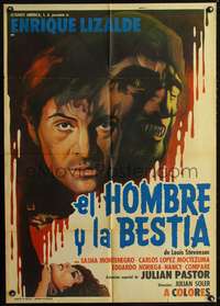 p192 EL HOMBRE Y LA BESTIA Mexican movie poster '73 cool art!