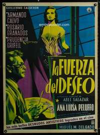 p242 LA FUERZA DEL DESEO Mexican movie poster '55 sexy art!