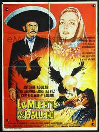 p249 LA MUERTE DE UN GALLERO Mexican movie poster '77 cool art!