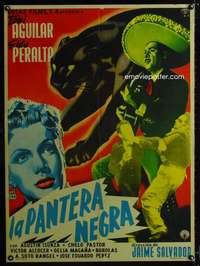 p254 LA PANTERA NEGRA Mexican movie poster '57 panther art!