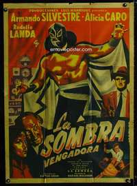 p258 LA SOMBRA VENGADORA Mexican movie poster '56 wrestler!