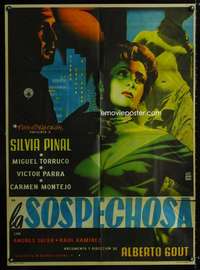 p259 LA SOSPECHOSA Mexican movie poster '55 sexy Silvia Pinal!