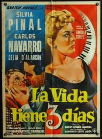 p260 LA VIDA TIENE 3 DIAS Mexican movie poster '55 Silvia Pinal