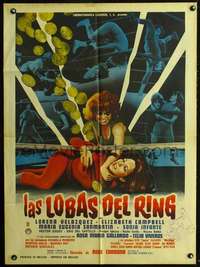 p265 LAS LOBAS DEL RING Mexican movie poster '65 wrestling!